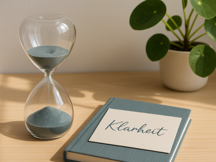 Notizbuch mit Text Klarheit symblisch für Brain Dump – Gedankenkarussell am Sonntag bewusst stoppen